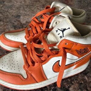 Nike Orange & White Air Jordan 1 Mid Sneakers